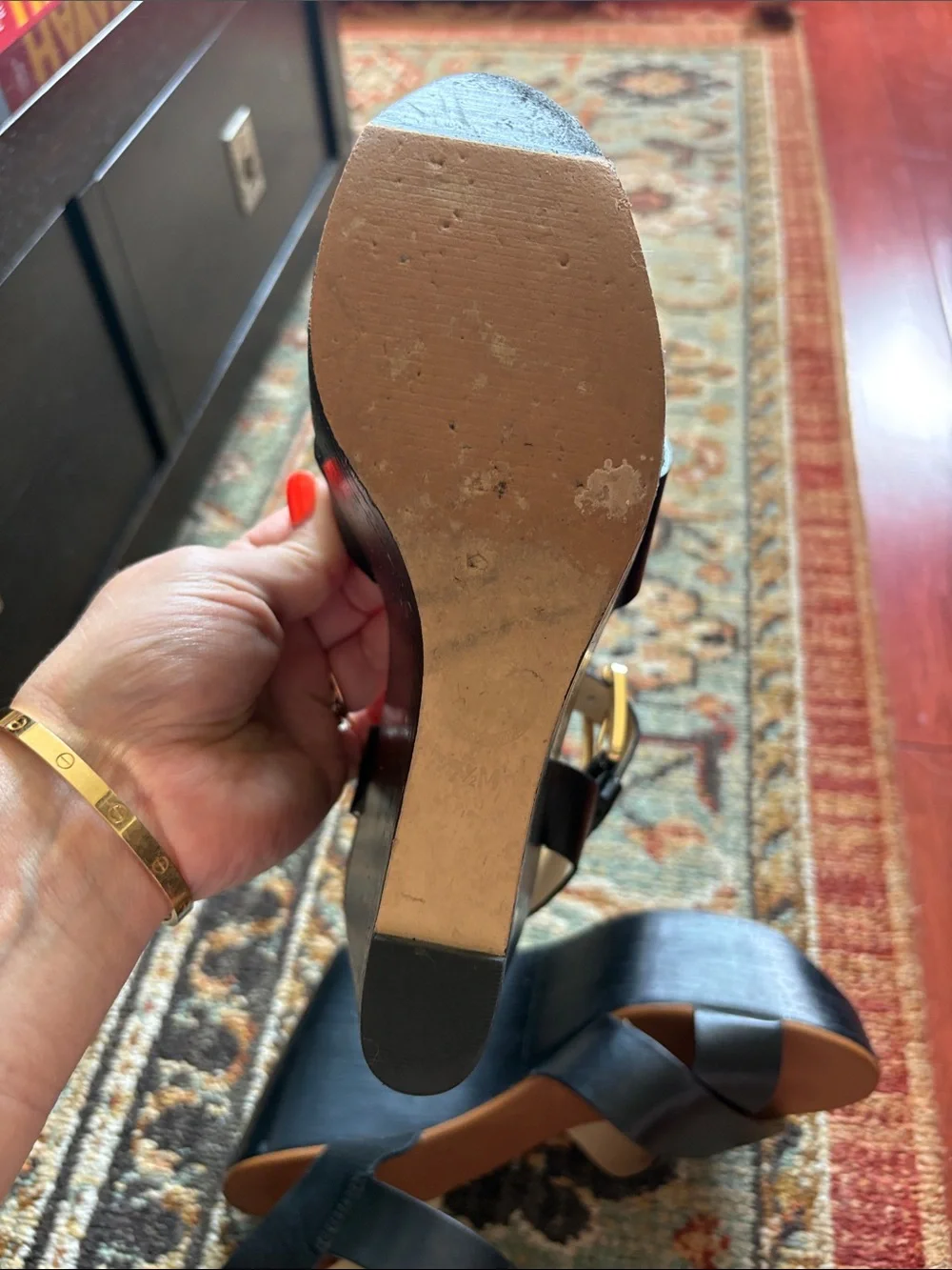 Michael Kors Black Crisscross Wedge Sandals with Gold Buckle